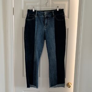 CAbi Two-Tone Ankle Jeans in Dark and Light Blue Size 10 EUC